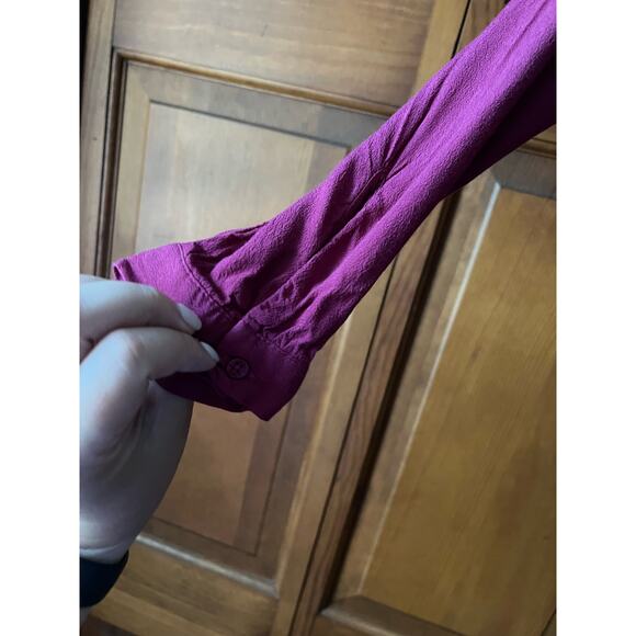 Abercrombie & Fitch Women's V Neck Tie Front Blouse Top Long Sleeve Fuchsia SZ S - Picture 5 of 10
